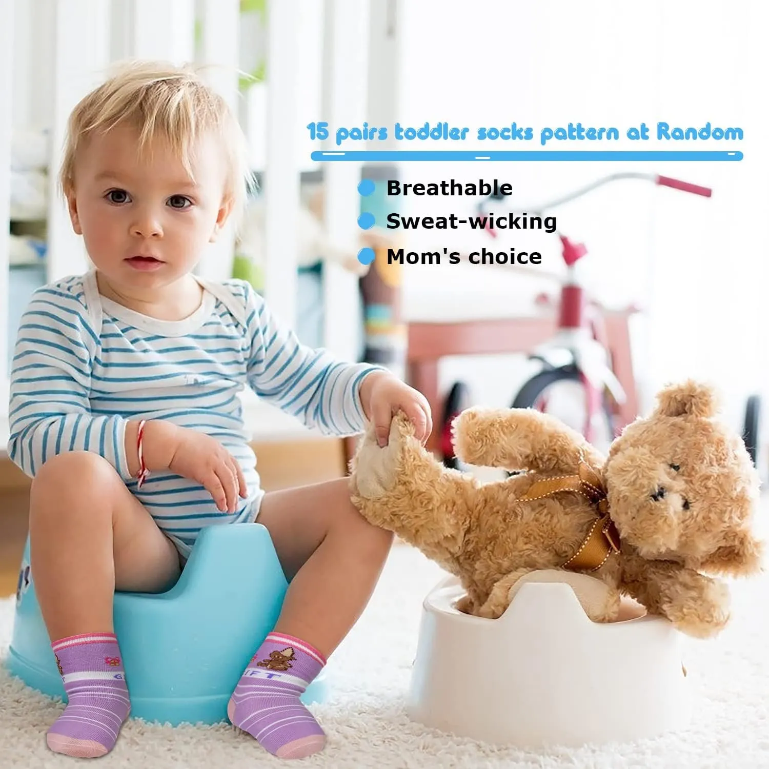 SkiBeaut Toddlers Kids Non Slip Socks Grips Sticky Slippery Crew Socks for 1-7 Years Old 12 Pairs Children Boys Girls Socks