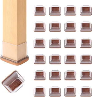 Small Square Silicone Chair Leg Floor Protectors with Wrapped Felt, Clear Furniture Leg Caps, Anti Scratch Anti-Noise, 24 Pcs (Fit: 0.5" - 0.75").