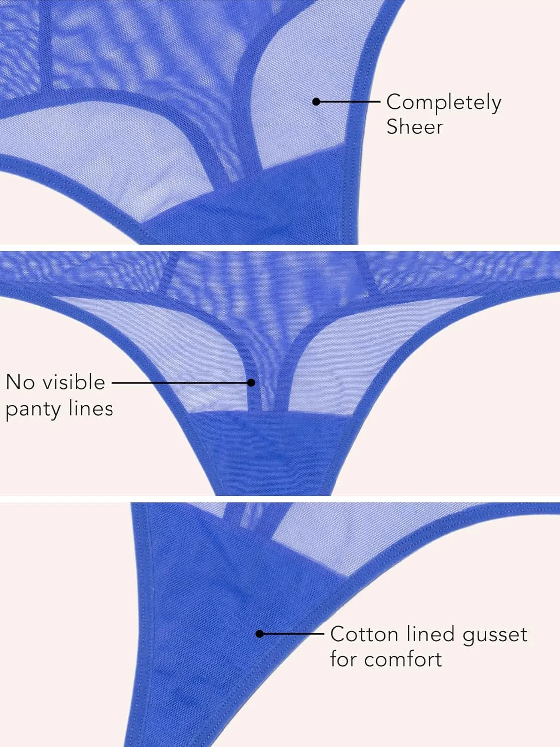 Smart & Sexy Women's Mesh & Lace Thong Panties, Available in Multi Packs