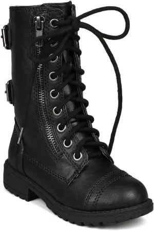 Soda Girls Kids Dome-2S Lace Up Military Combat Boots