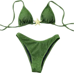 SOLY HUX Women's Sexy Halter Triangle Bikini Set Tie String Swimsuit High Cut Thong Two Piece Bathing Suit