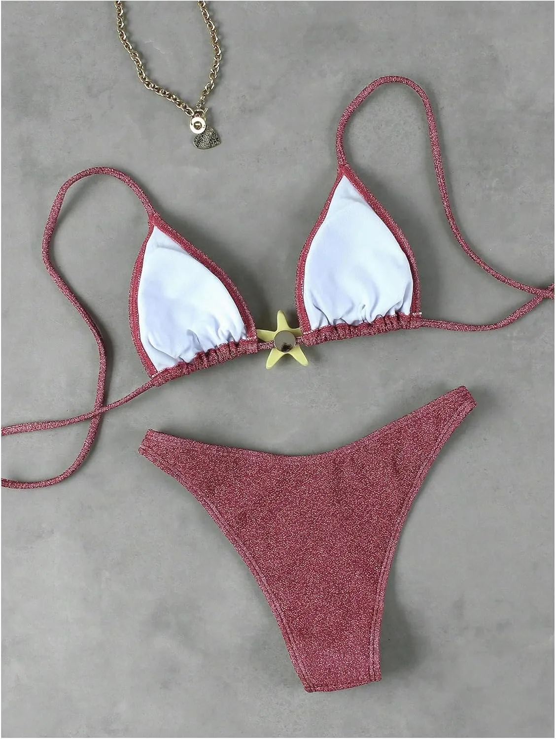 SOLY HUX Women's Sexy Halter Triangle Bikini Set Tie String Swimsuit High Cut Thong Two Piece Bathing Suit
