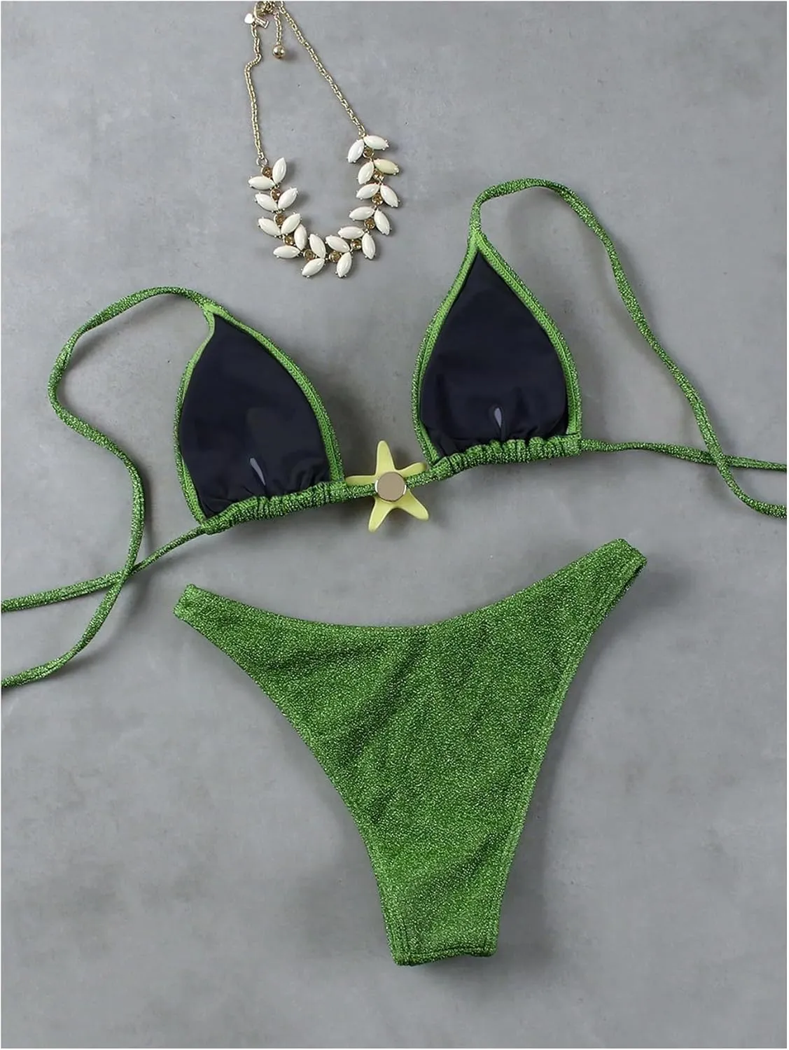 SOLY HUX Women's Sexy Halter Triangle Bikini Set Tie String Swimsuit High Cut Thong Two Piece Bathing Suit