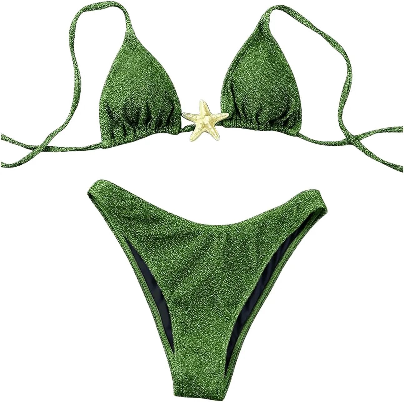 SOLY HUX Women's Sexy Halter Triangle Bikini Set Tie String Swimsuit High Cut Thong Two Piece Bathing Suit