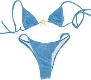 SOLY HUX Women's Sexy Halter Triangle Bikini Set Tie String Swimsuit High Cut Thong Two Piece Bathing Suit