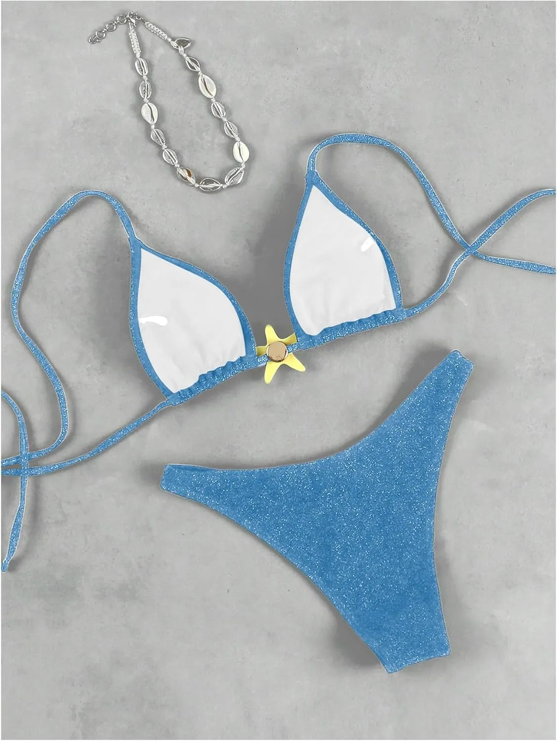 SOLY HUX Women's Sexy Halter Triangle Bikini Set Tie String Swimsuit High Cut Thong Two Piece Bathing Suit