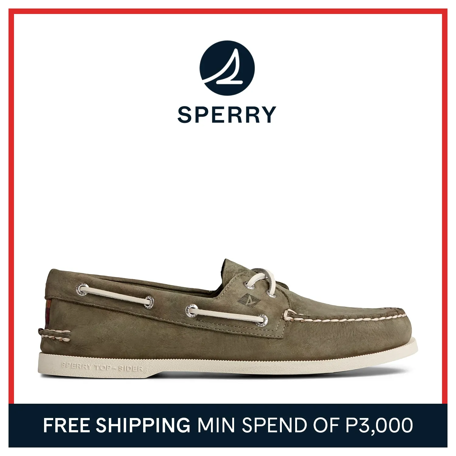 Sperry Men's Top-Sider Authentic Original 2-Eye Surf Boat Shoe- Olive Nubuck (STS22797)