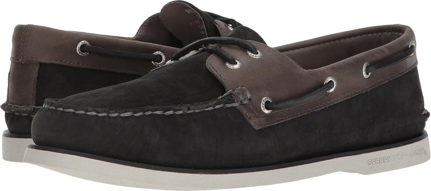Sperry STS17323: Men's Gold A/O 2-Eye Boat Sneaker Black Nubuck (7.5)