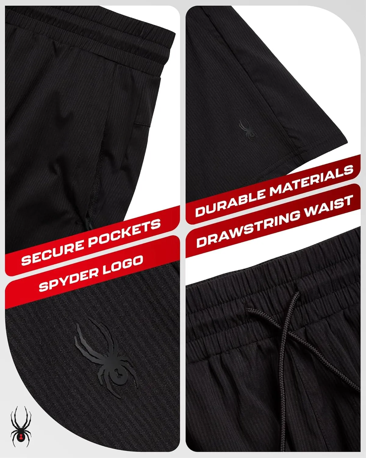 Spyder Mens Athletic Shorts - Quick Dry 8'' Inseam Workout Gym Shorts for Men with Zip Pockets and Drawstring (Sizes: S-XL)