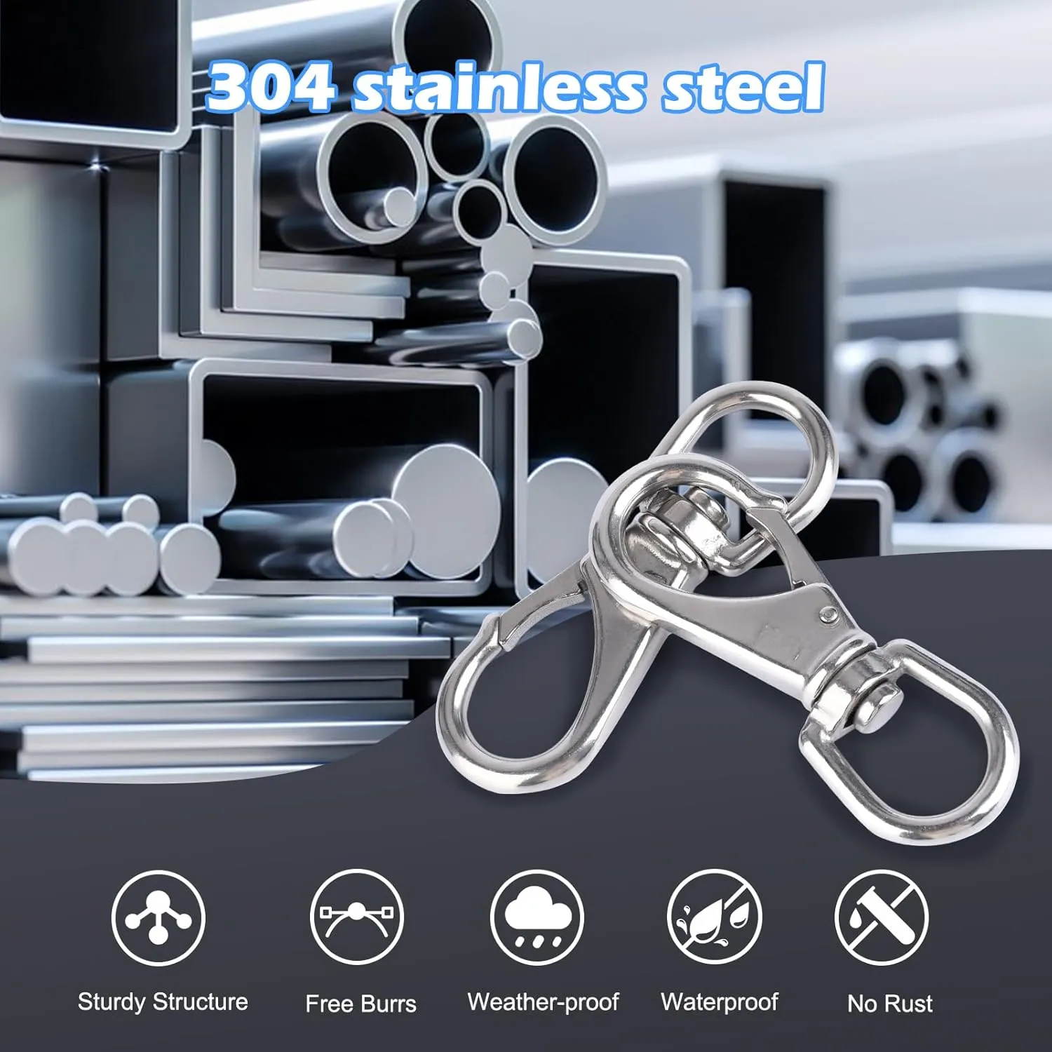 Stainless Steel Swivel Hooks, 2-Pack 4.6 in Diving Clips Spring Clips Keychain Clip, Heavy Duty Flag Clips for Flagpole Rope, Purses, Pet Chain, Dog Leashes, Boat Anchor Rope, Bird Feeder