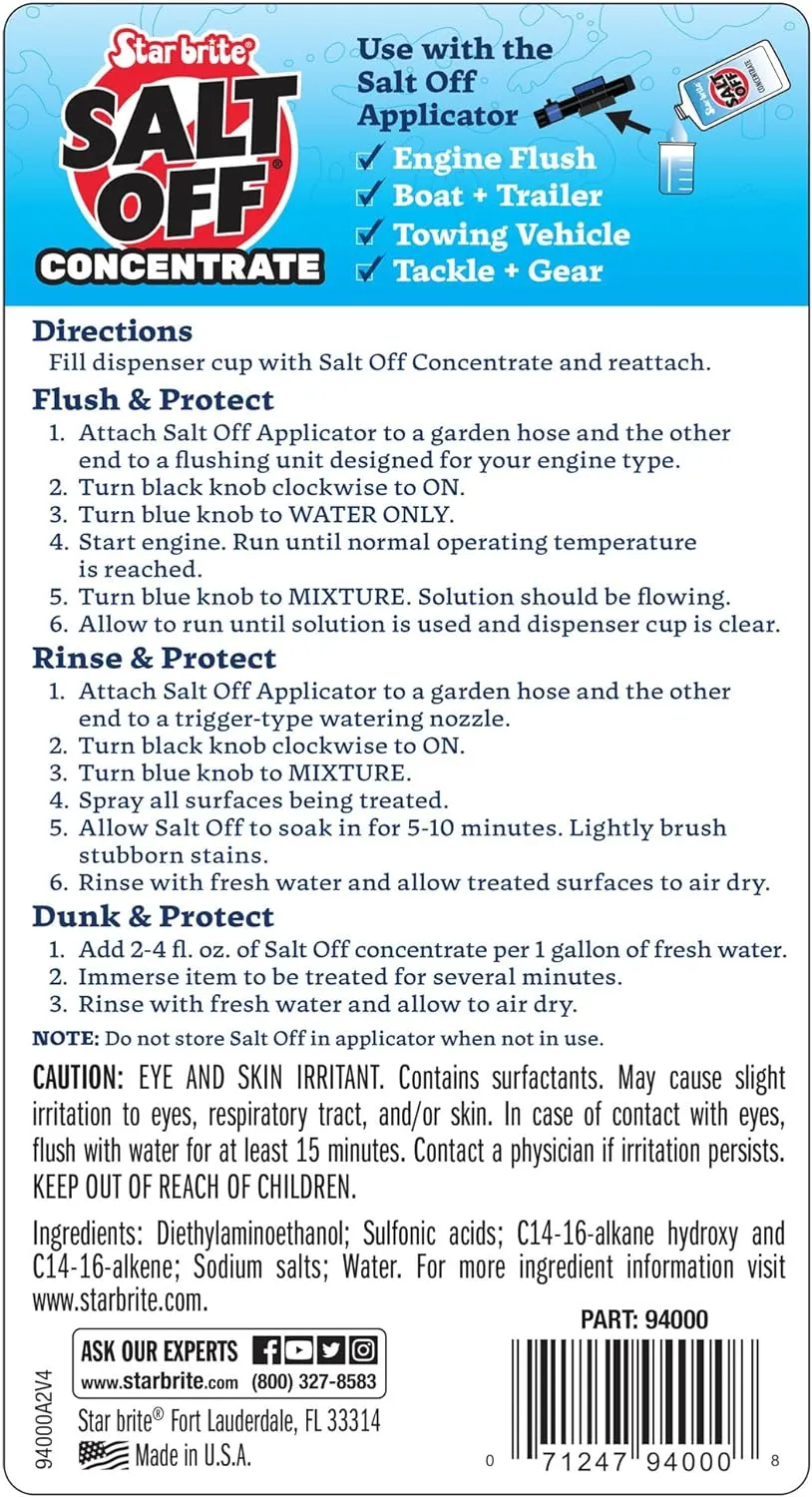 STAR BRITE Salt Off Concentrate Kit With Applicator – Salt Remover and Engine Flush for Boats, Motors, Trailers, and Vehicles – 32 Ounce with Applicator (094000)