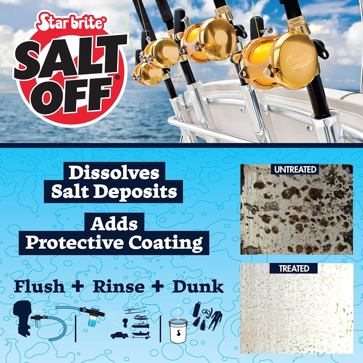 STAR BRITE Salt Off Concentrate Kit With Applicator – Salt Remover and Engine Flush for Boats, Motors, Trailers, and Vehicles – 32 Ounce with Applicator (094000)