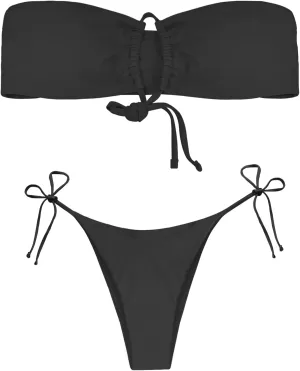 Strapless Bikini Set, Tube Top Swimsuit with Lace-Up Bandeau & Tie-Side Thong Bathing Suits for Beach & Rave UY-B-5K
