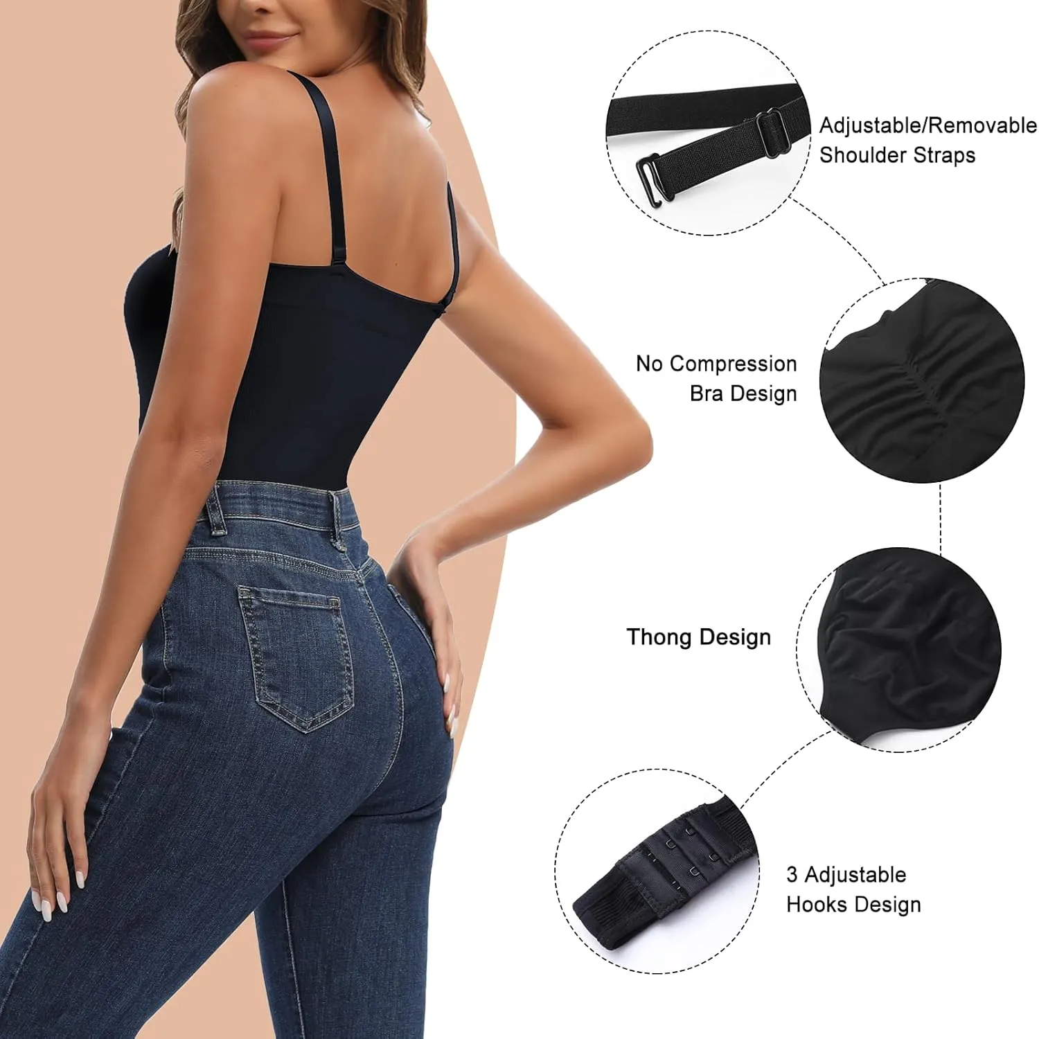 Strapless Shapewear Bodysuit for Women Seamless thong Tummy Control Bodysuit Slimming Butt Lifter Body Shaper