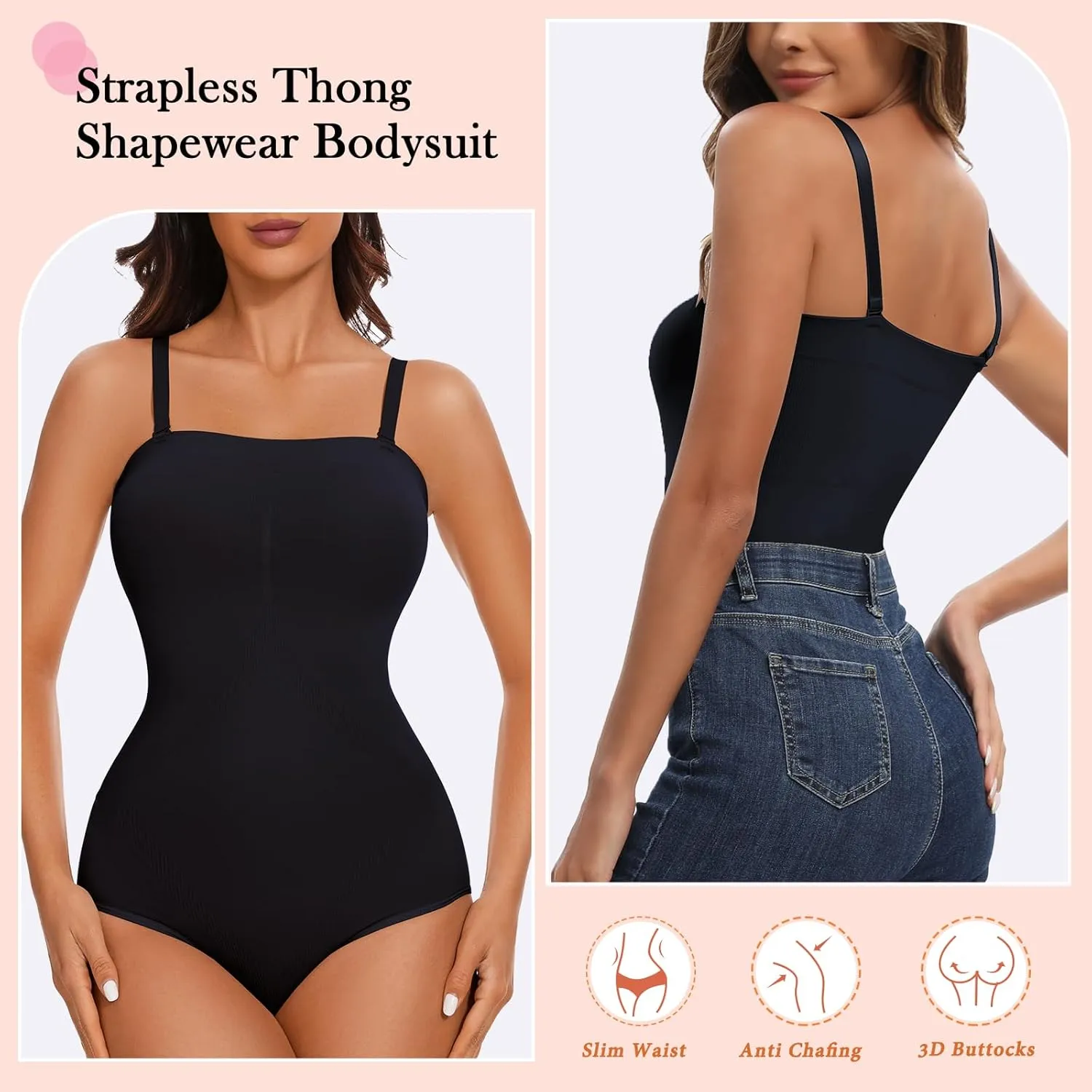 Strapless Shapewear Bodysuit for Women Seamless thong Tummy Control Bodysuit Slimming Butt Lifter Body Shaper