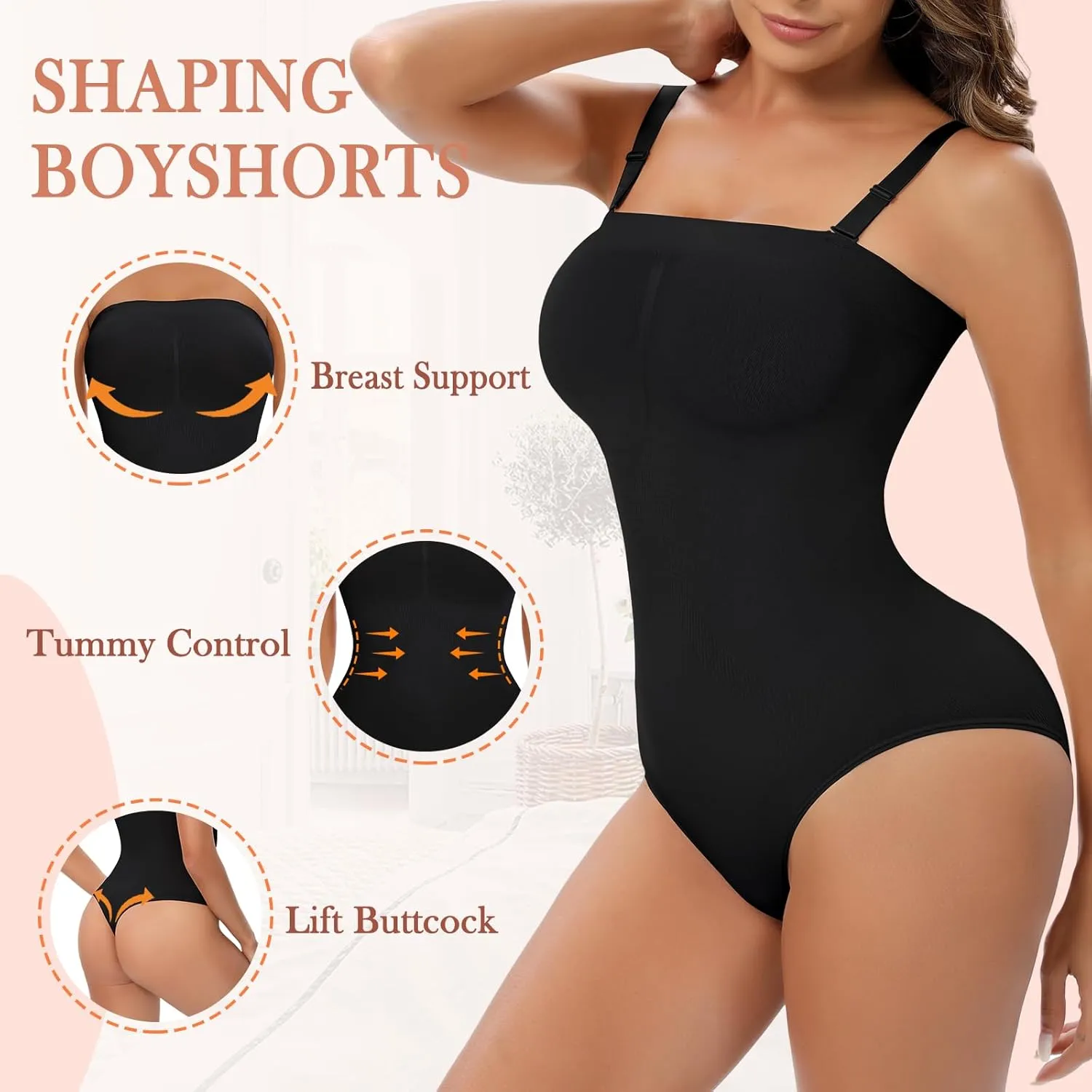 Strapless Shapewear Bodysuit for Women Seamless thong Tummy Control Bodysuit Slimming Butt Lifter Body Shaper