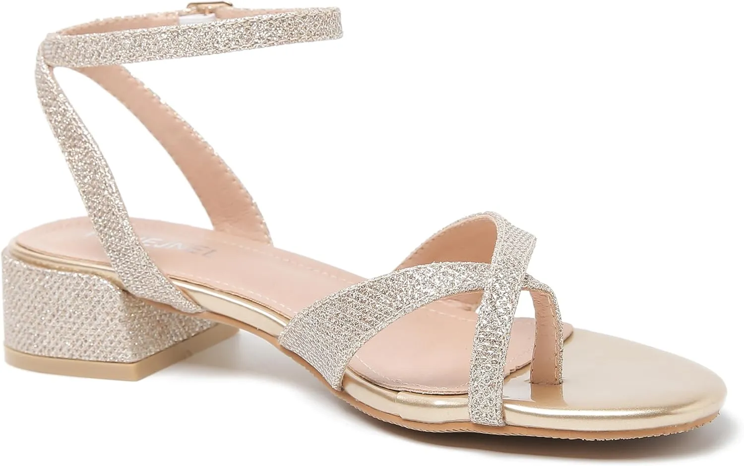Strappy Sandals Women Dressy Summer Flat Low Block Heeled Thong Sandal Open Split Toe Shoes for Wedding Evening Party