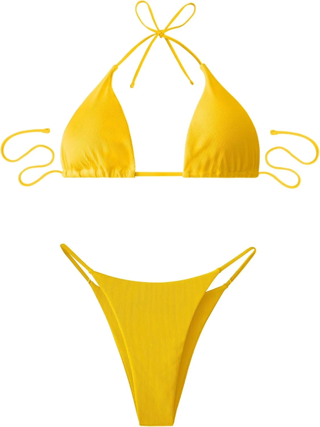 String Bikini Set, Sexy Swimsuit Top & Tie-Side Thong Bottom Bathing Suits for Pool or Beach & Festival Rave U-Y-3N