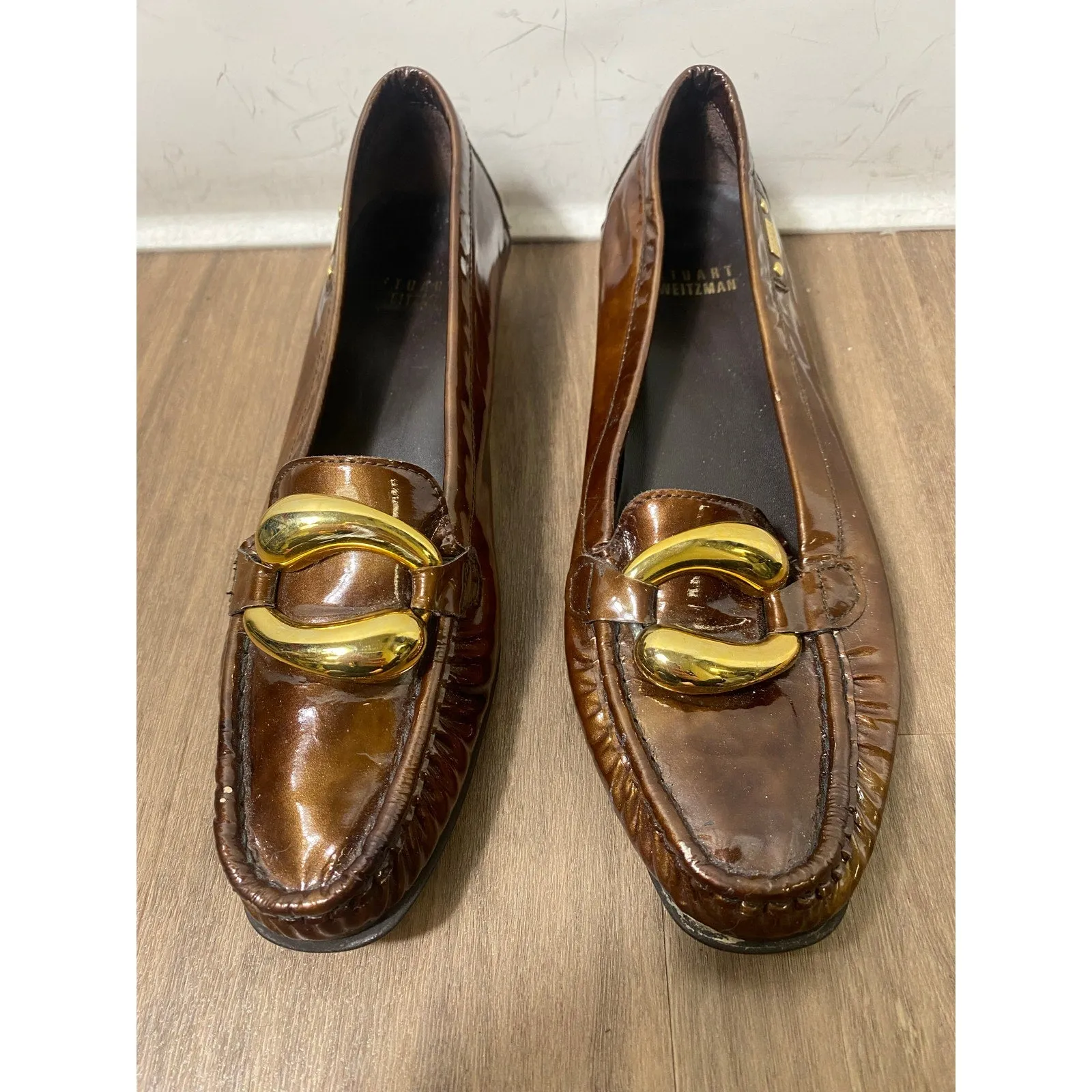 Stuart Weitzman Brown Patent Leaher Loafer Sz 6.5