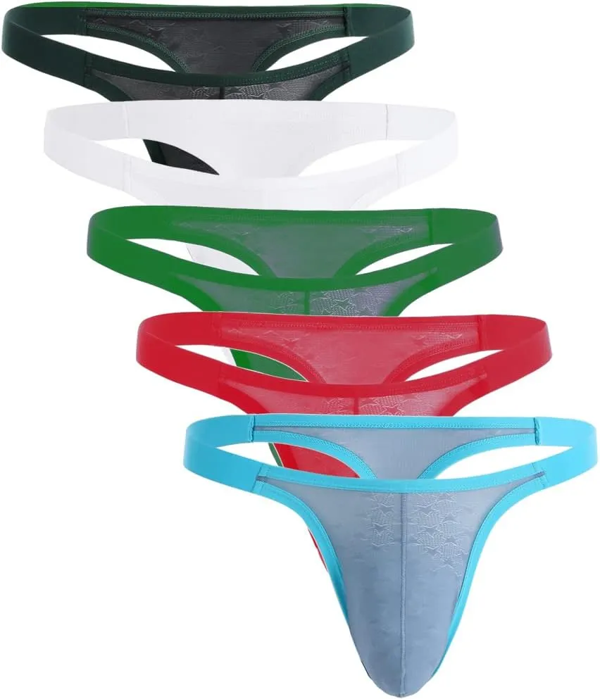 Summer Code Men's Striped Thong Low Rise Elastic Waistband Underwear