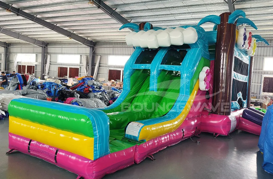 Summer Luau Dual Lane Bounce House with Slide (Wet/Dry)