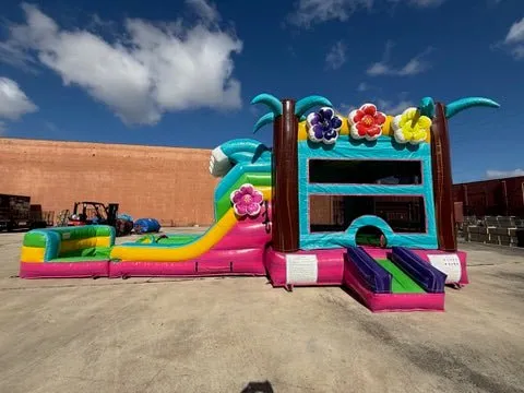 Summer Luau Dual Lane Bounce House with Slide (Wet/Dry)