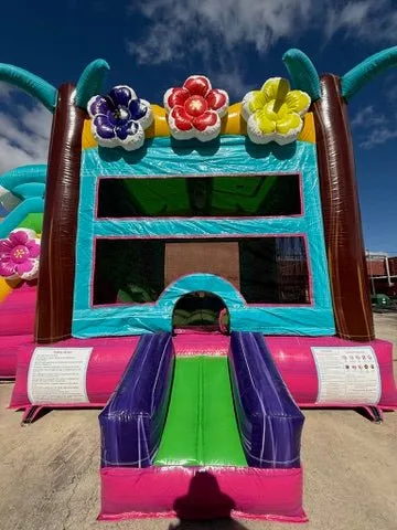 Summer Luau Dual Lane Bounce House with Slide (Wet/Dry)
