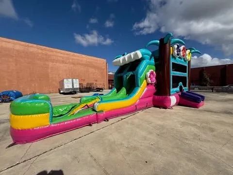Summer Luau Dual Lane Bounce House with Slide (Wet/Dry)