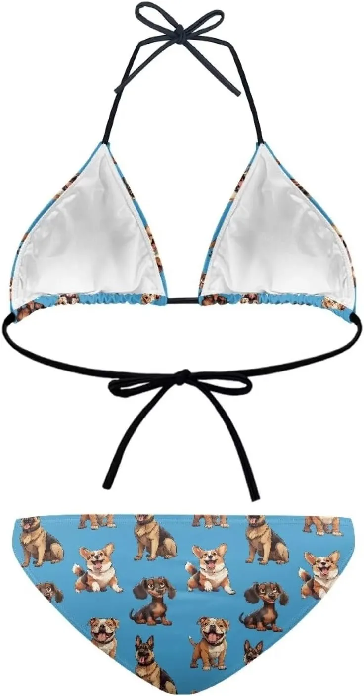 Suobstales Women's String Bikini Set Two Piece Halter Top Triangle Swimsuit Bathing Suits Swimwear for Beach Poor Vacation