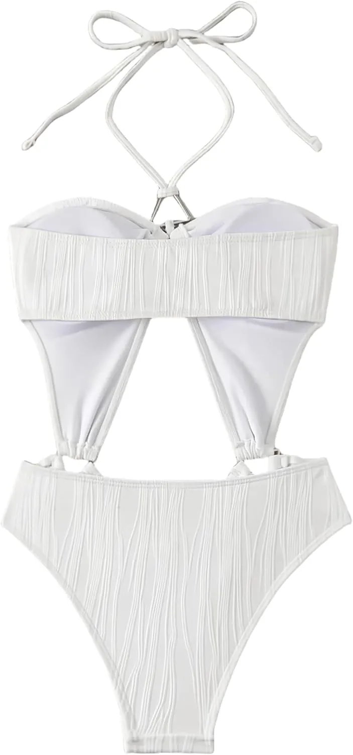 SuPa One Piece Swimsuit for Women Hollow Out Sexy Thong Drawstring Swimsuit
