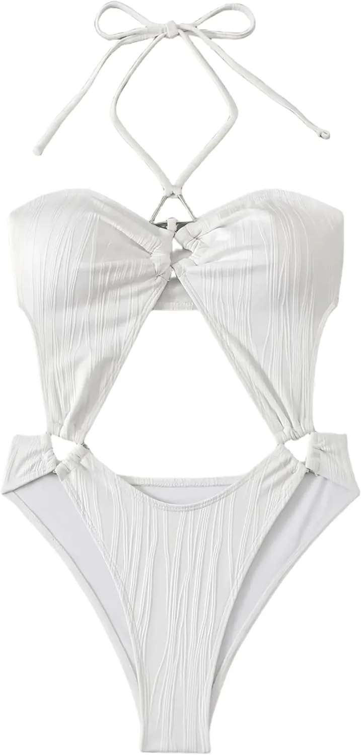 SuPa One Piece Swimsuit for Women Hollow Out Sexy Thong Drawstring Swimsuit