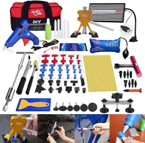 Super PDR Dent Puller Kit – Paintless Dent Repair Tools for Car, Slide Hammer 2 in 1 & PDR Light for Repairs 99% of Automotive Body Dent Remove, Hail Damage, Fridge & Appliance Dents Removal
