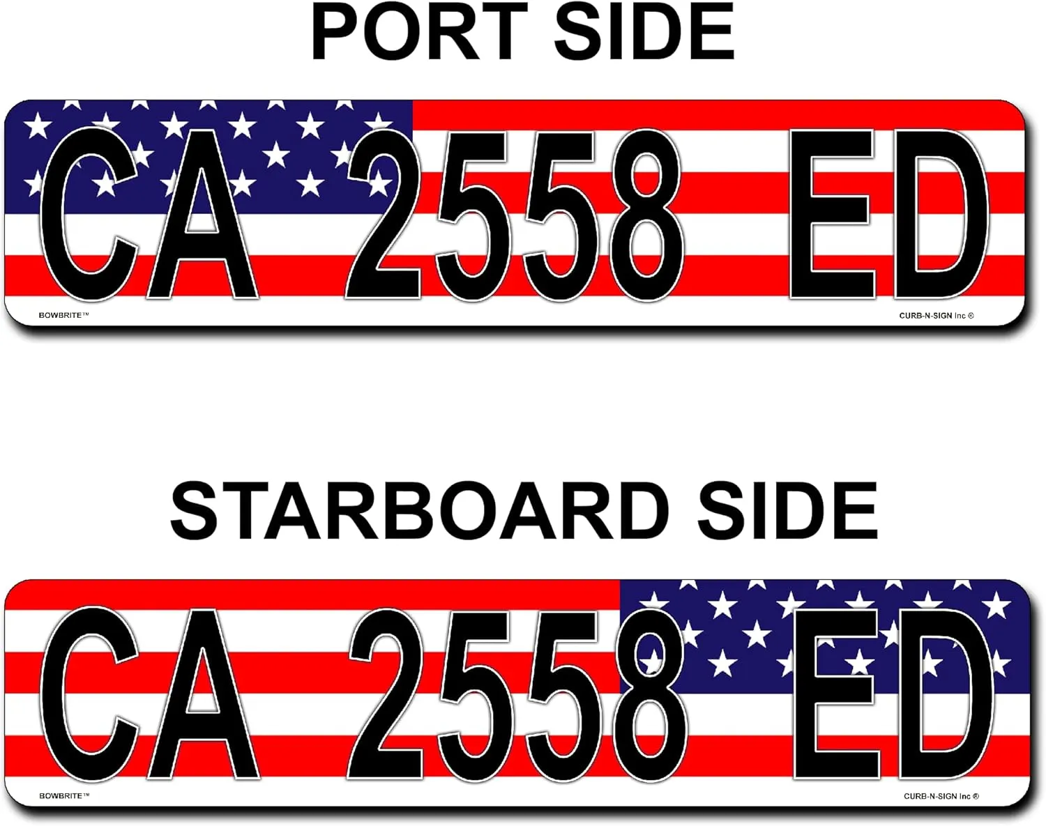 Super Reflective BowBrite Custom Boat Registration Numbers and Letters, Pack of 1 (2pcs) Custom Boat Lettering, Highly Reflective Vinyl Decal Boat Decal Stickers (American Flag)