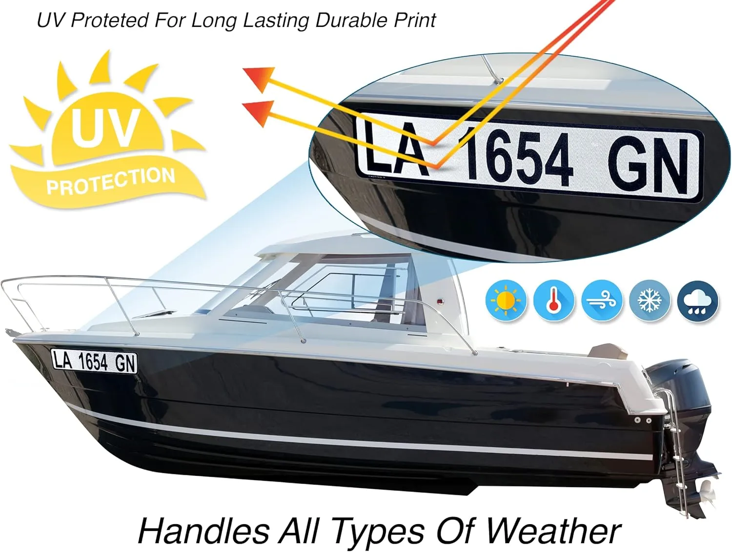 Super Reflective BowBrite Custom Boat Registration Numbers and Letters, Pack of 1 (2pcs) Custom Boat Lettering, Highly Reflective Vinyl Decal Boat Decal Stickers (American Flag)