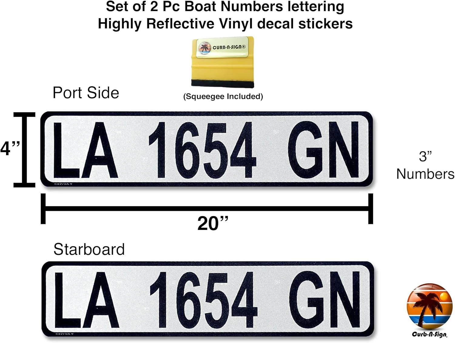 Super Reflective BowBrite Custom Boat Registration Numbers and Letters, Pack of 1 (2pcs) Custom Boat Lettering, Highly Reflective Vinyl Decal Boat Decal Stickers (American Flag)