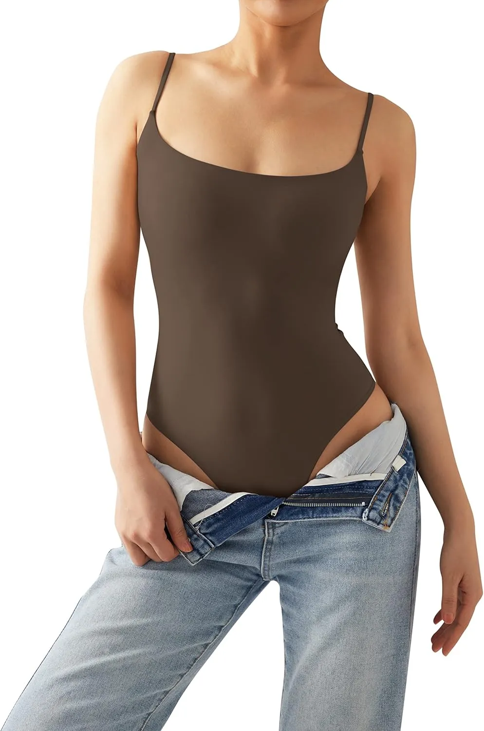 SUUKSESS Women Sexy Square Neck Thong Bodysuit Backless Cami Bodysuit Top