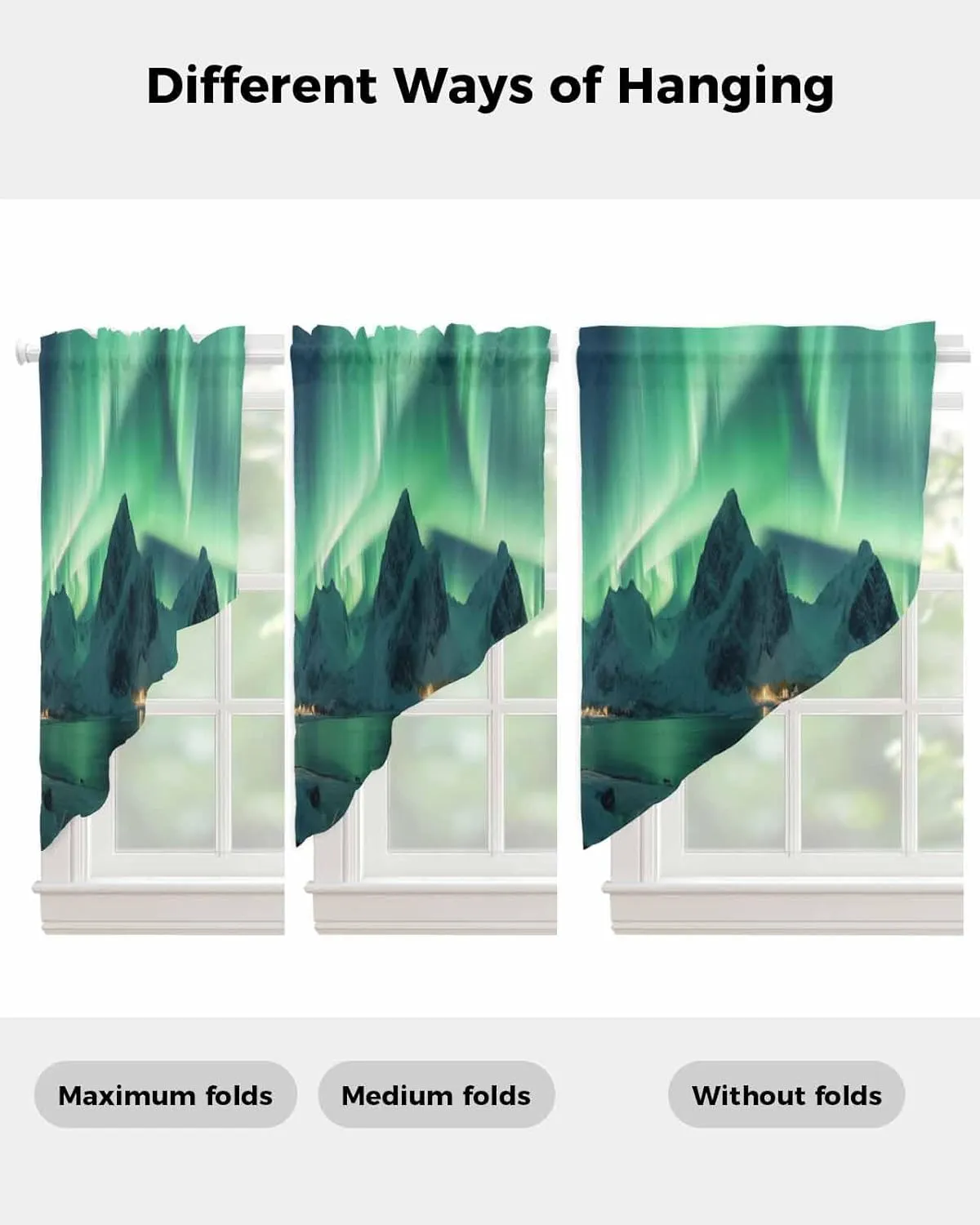 Swag Valances for Windows, Winter Polar Ice Islands Ocean Scenery Green Sheer Curtains Rod Pocket Voile Valance Curtains for Bedroom Kitchen Basement, 1 Pair 28x36 Inch