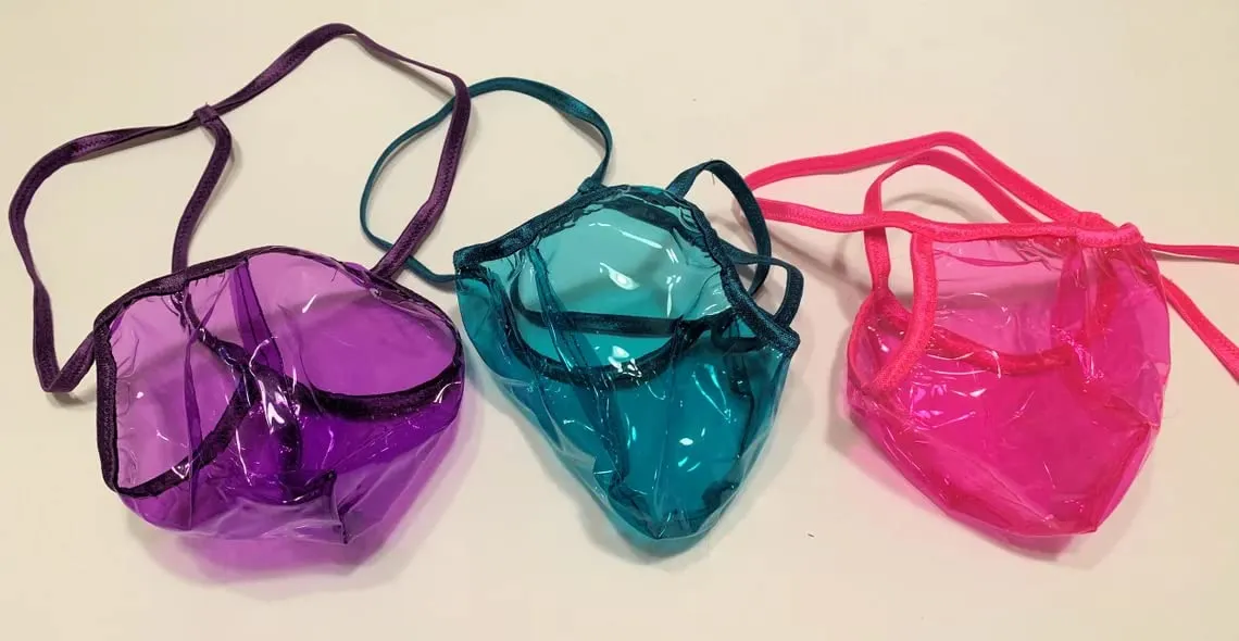 SWIC Men's G String Thong Cali Cut CLEAR PLASTIC See Through Pink Teal or Purple (XXL, Purple)