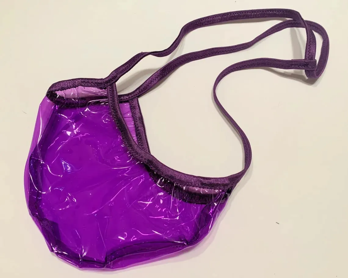 SWIC Men's G String Thong Cali Cut CLEAR PLASTIC See Through Pink Teal or Purple (XXL, Purple)
