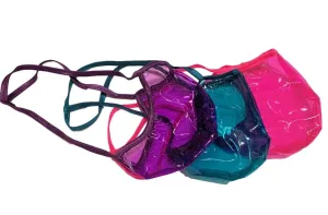 SWIC Men's G String Thong Cali Cut CLEAR PLASTIC See Through Pink Teal or Purple (XXL, Purple)