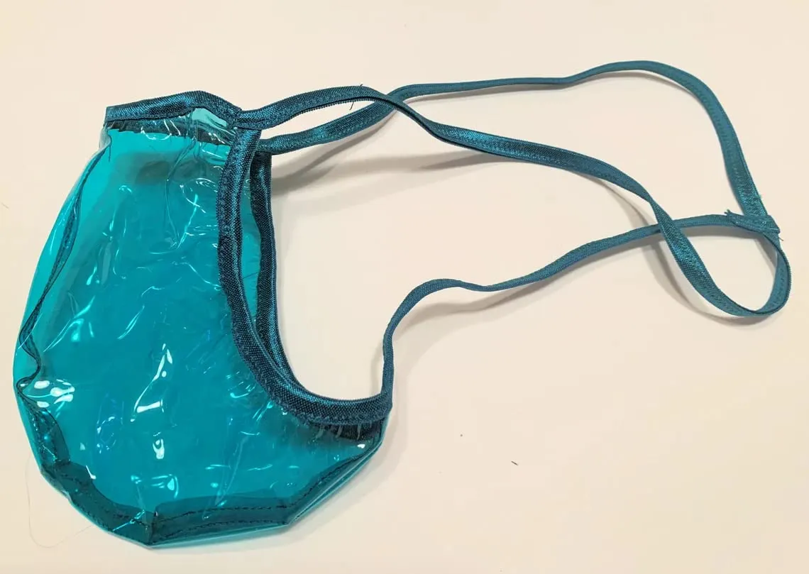 SWIC Men's G String Thong Cali Cut CLEAR PLASTIC See Through Pink Teal or Purple (XXL, Purple)