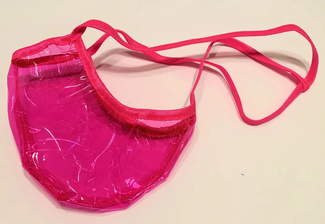 SWIC Men's G String Thong Cali Cut CLEAR PLASTIC See Through Pink Teal or Purple (XXL, Purple)