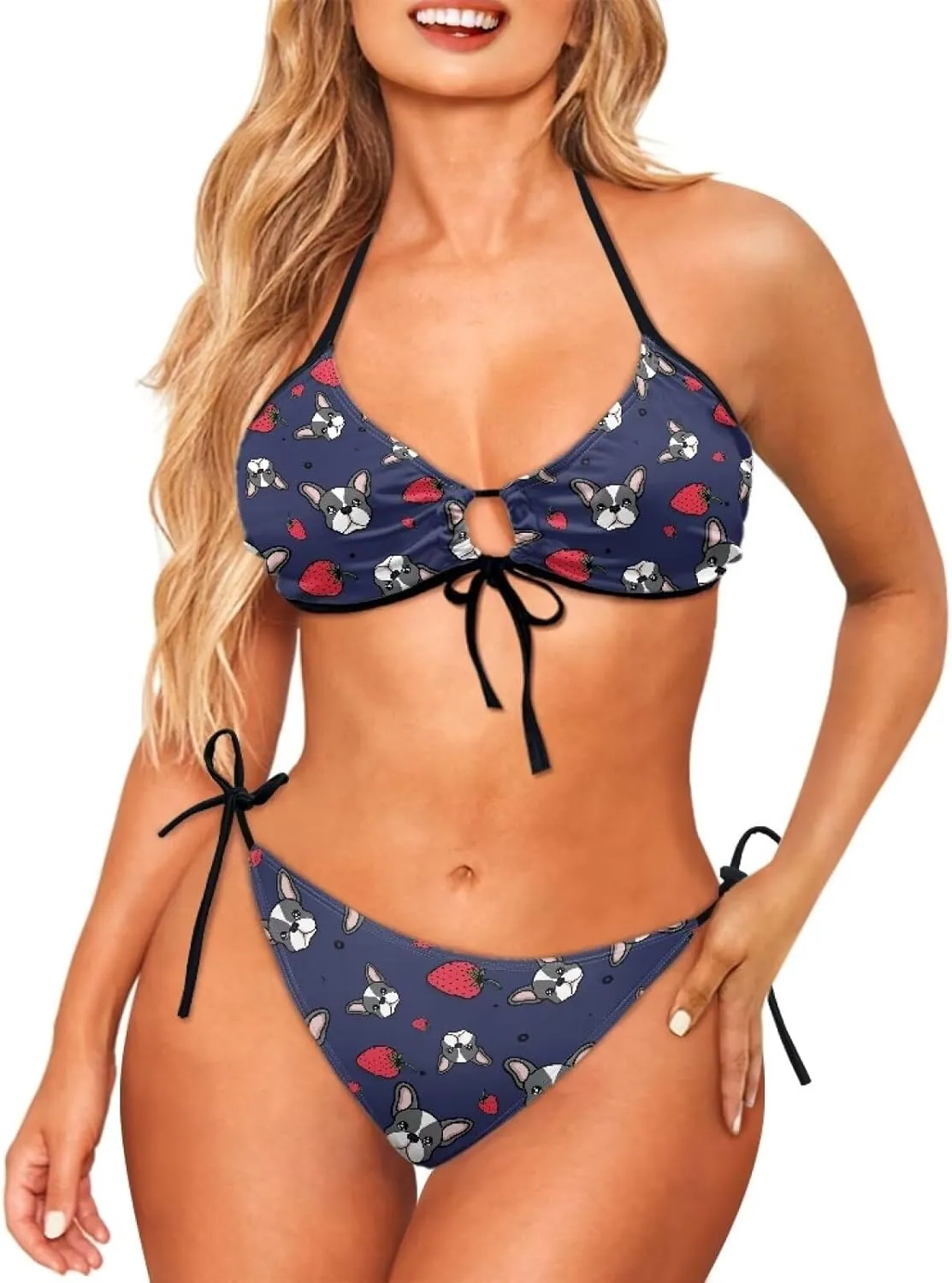 Talayituse Womens Bikinis Set Swimsuit Two Piece Swimwear Halter Triangle Bathing Suit Tie String Thong Beachwear Plus Size