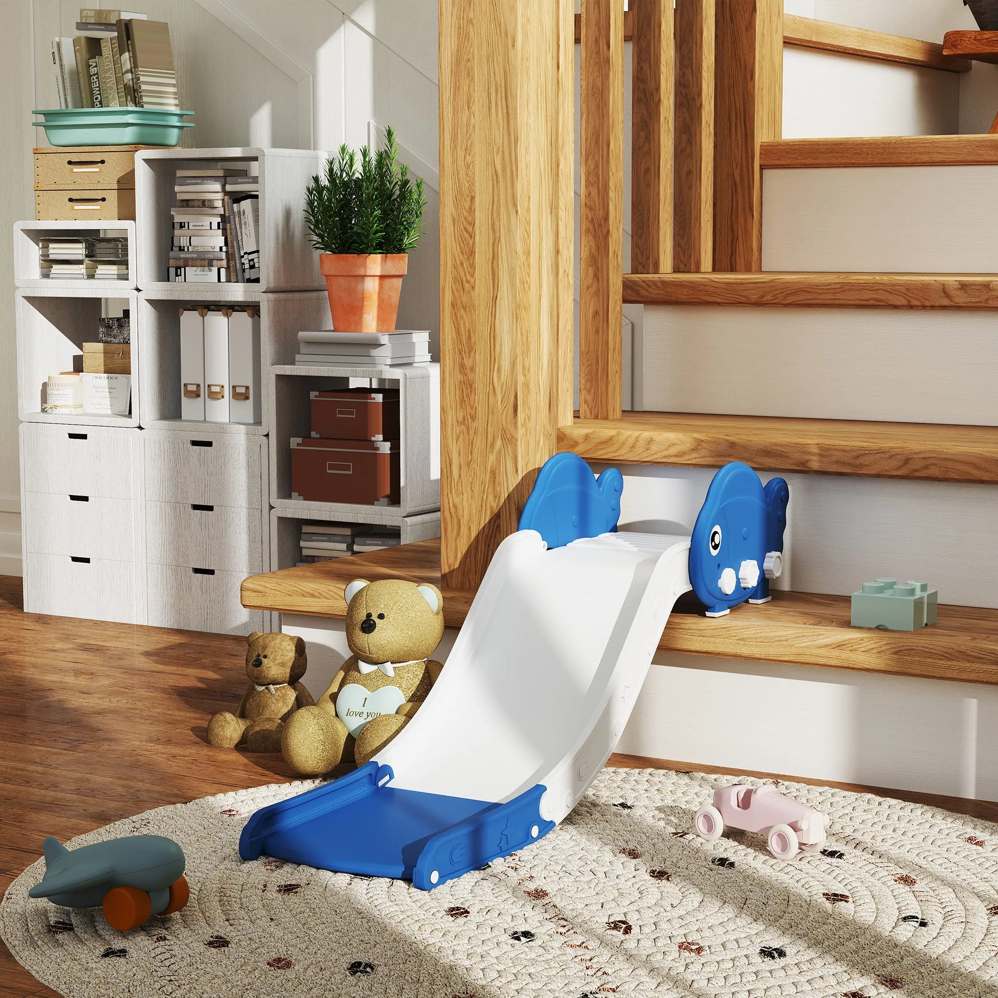 Toddler Couch Slide for Bed, Sofa, Stairs, Easy Assemble & Storage, for 18-48 Months, Blue