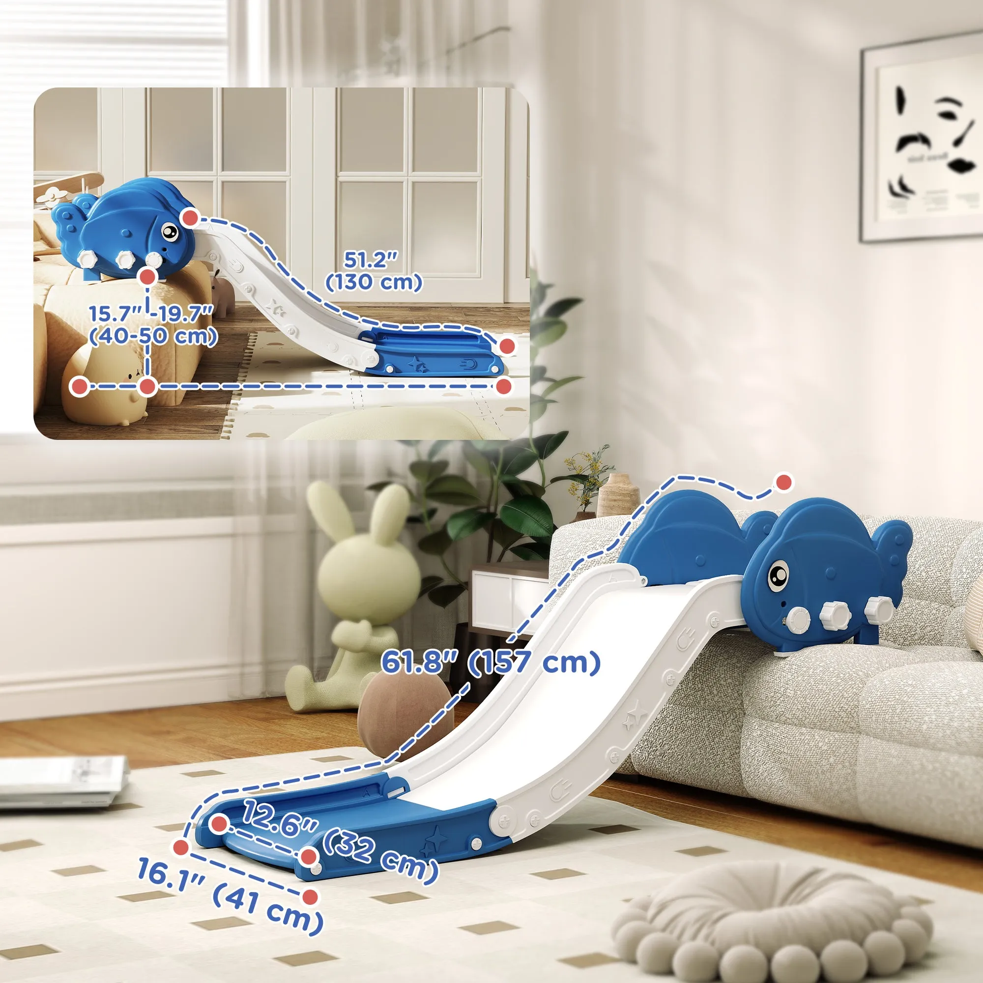 Toddler Couch Slide for Bed, Sofa, Stairs, Easy Assemble & Storage, for 18-48 Months, Blue