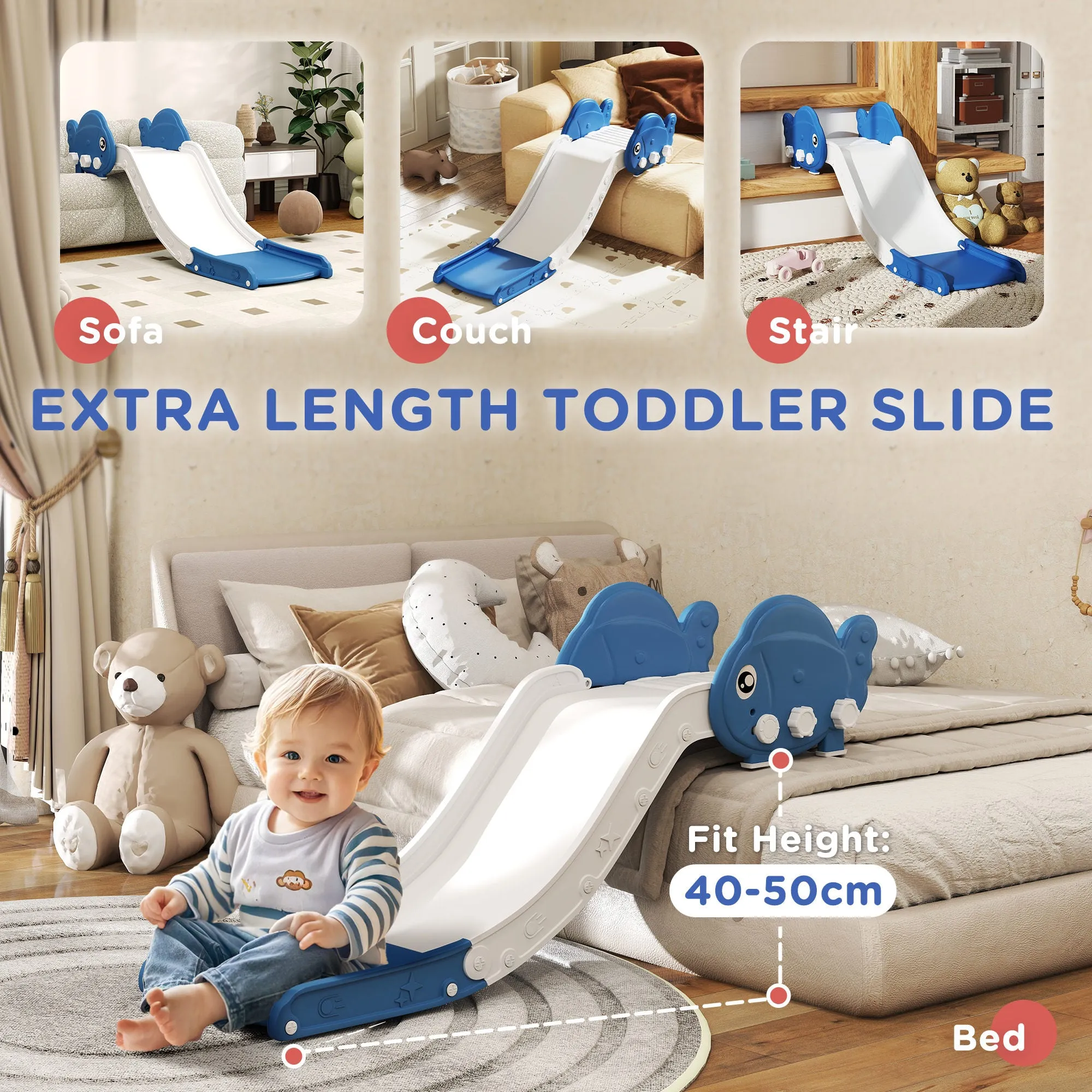 Toddler Couch Slide for Bed, Sofa, Stairs, Easy Assemble & Storage, for 18-48 Months, Blue
