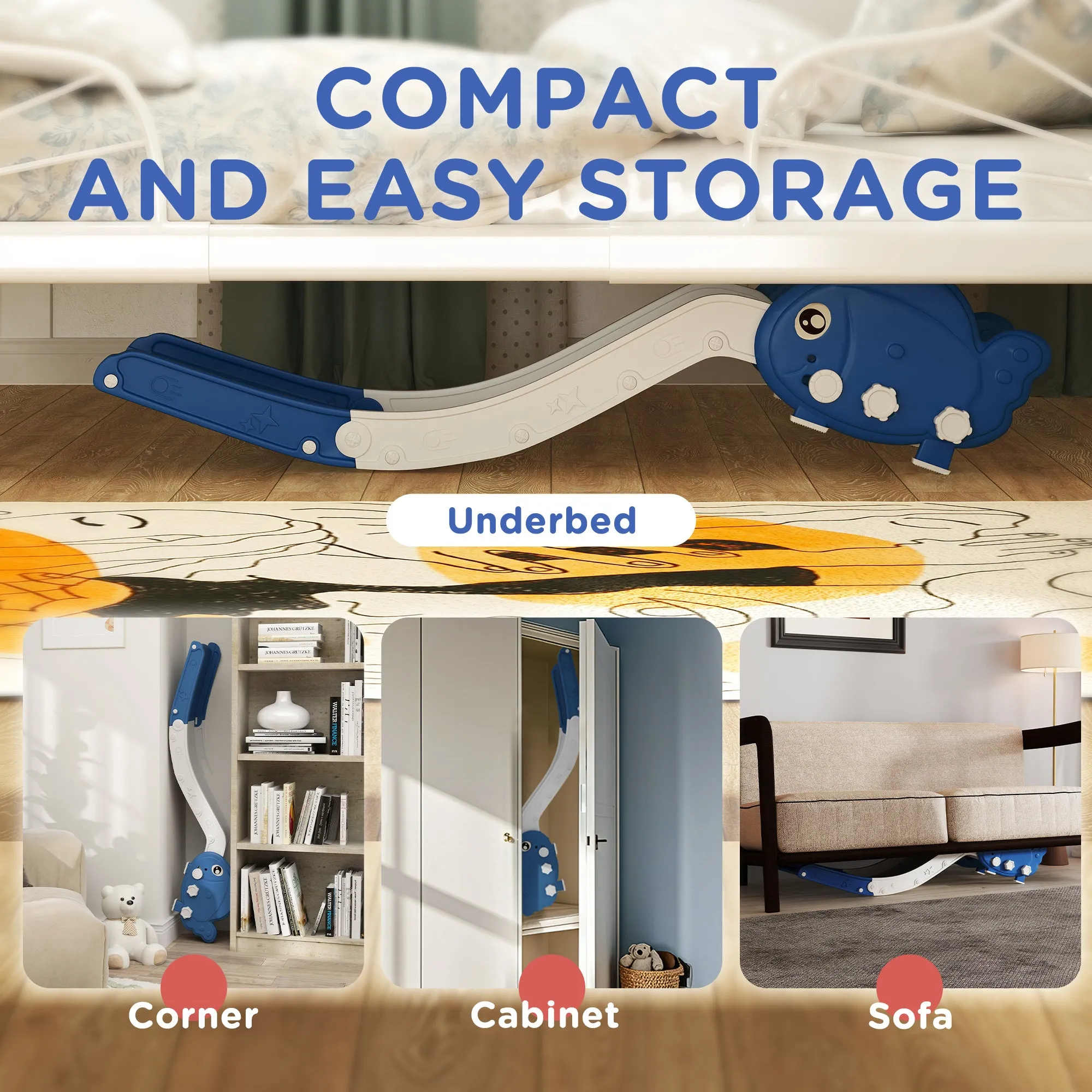 Toddler Couch Slide for Bed, Sofa, Stairs, Easy Assemble & Storage, for 18-48 Months, Blue