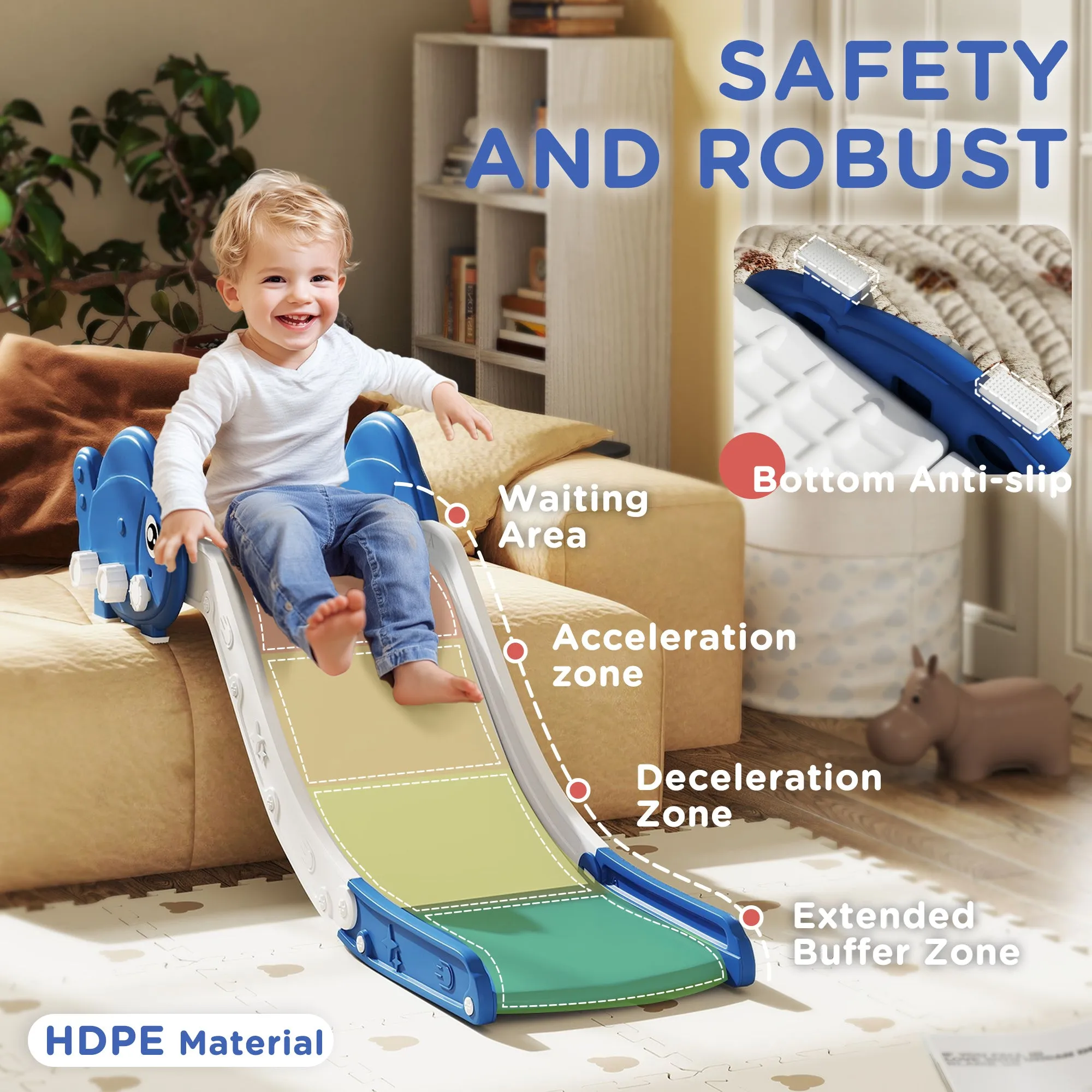 Toddler Couch Slide for Bed, Sofa, Stairs, Easy Assemble & Storage, for 18-48 Months, Blue