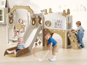 Toddler Slide and Swing, 11 in 1 Toddler Playset with Kids Slide, Drawing Board, Golf Set, Basketball Hoop and Storage Space for Age 1-3, Indoor and Outdoor Playground