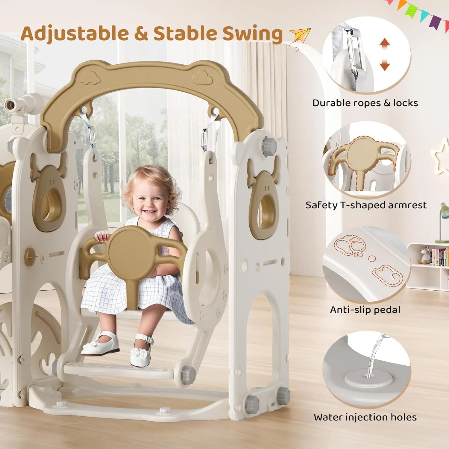 Toddler Slide and Swing, 11 in 1 Toddler Playset with Kids Slide, Drawing Board, Golf Set, Basketball Hoop and Storage Space for Age 1-3, Indoor and Outdoor Playground